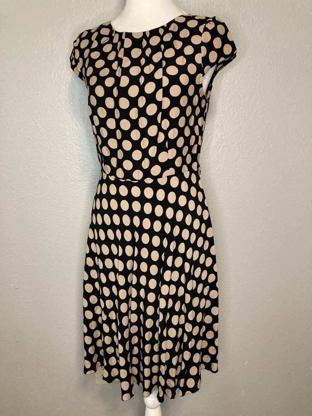 Rockabilly 50's Style Dress Womens 8 Black Tan Polka Dot Fit & Flare Y2K